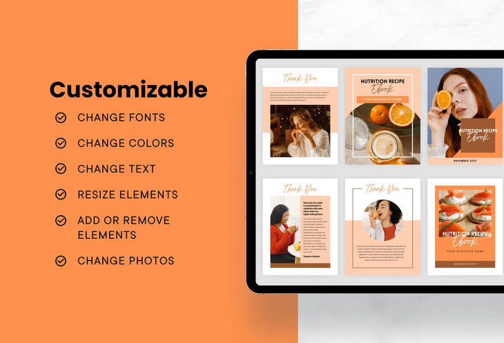 Ladystrategist 25 Page Nutrition Recipe Ebook Tangerine Editable Canva Templates instagram canva templates social media templates etsy free canva templates