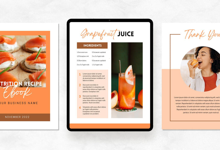 Ladystrategist 25 Page Nutrition Recipe Ebook Tangerine Editable Canva Templates instagram canva templates social media templates etsy free canva templates