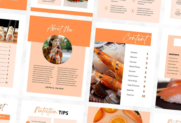 Ladystrategist 25 Page Nutrition Recipe Ebook Tangerine Editable Canva Templates instagram canva templates social media templates etsy free canva templates