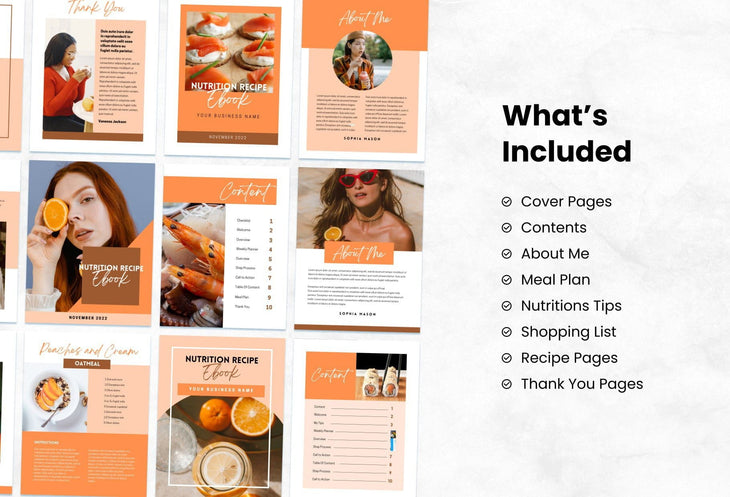 Ladystrategist 25 Page Nutrition Recipe Ebook Tangerine Editable Canva Templates instagram canva templates social media templates etsy free canva templates