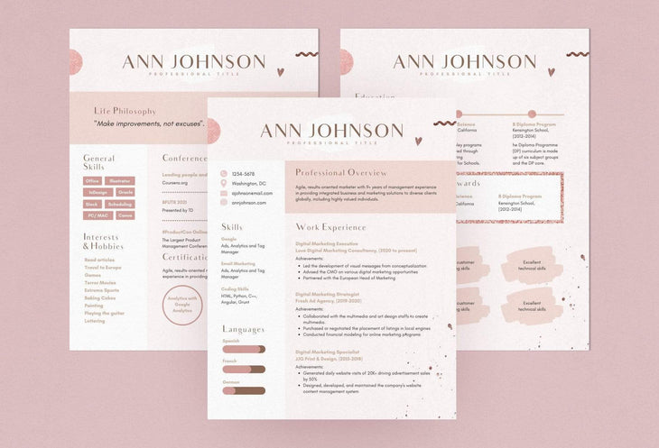Ladystrategist 3 Page Resume + Cover Letter and References - Rose Gold instagram canva templates social media templates etsy free canva templates