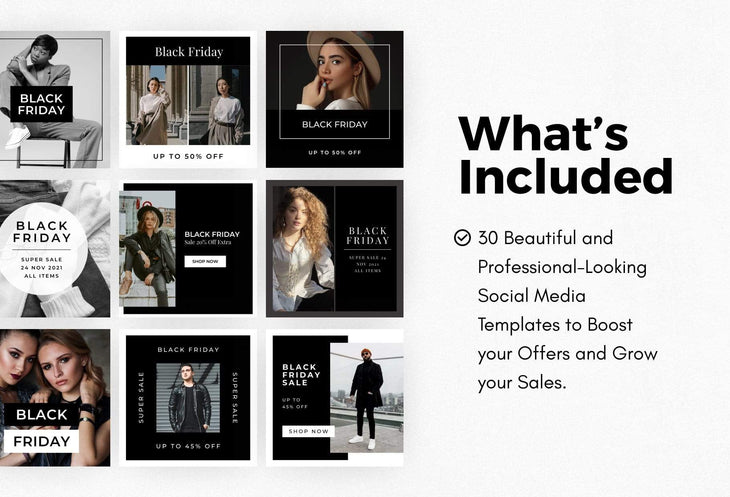 Ladystrategist 30 Black Friday Instagram Promo Posts Canva Templates instagram canva templates social media templates etsy free canva templates