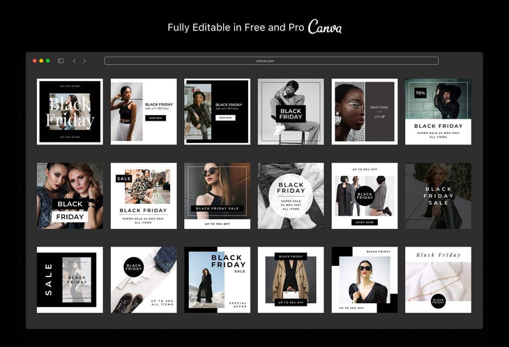 Ladystrategist 30 Black Friday Instagram Promo Posts Canva Templates instagram canva templates social media templates etsy free canva templates