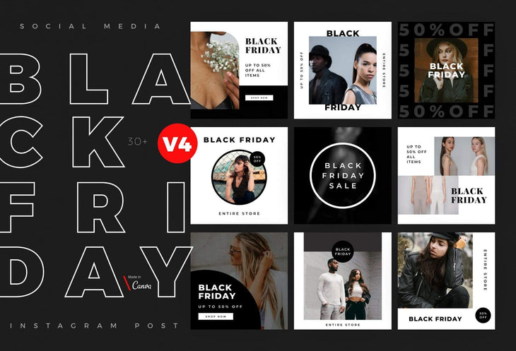 Ladystrategist 30 Black Friday Instagram Promo Posts Canva Templates V4 instagram canva templates social media templates etsy free canva templates