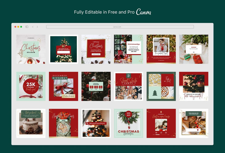Ladystrategist 30 Christmas Instagram Post Canva Templates V2 instagram canva templates social media templates etsy free canva templates