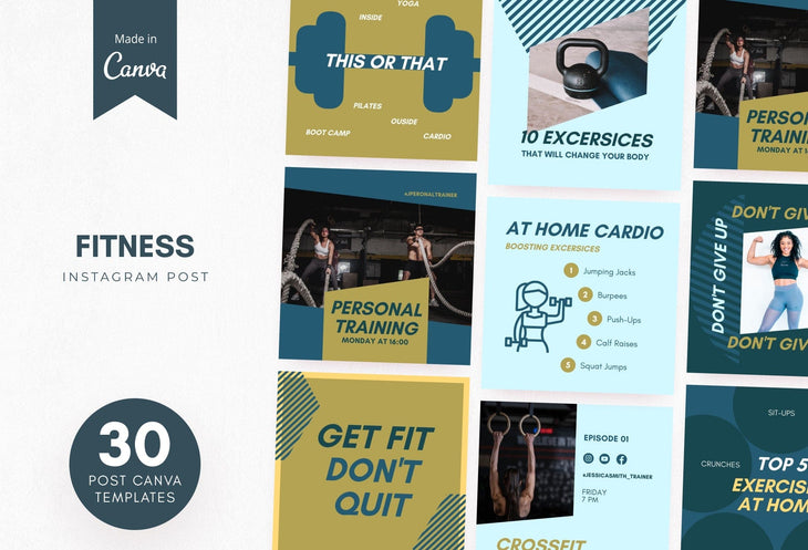 Ladystrategist 30 Fitness Instagram Post Canva Templates V2 instagram canva templates social media templates etsy free canva templates