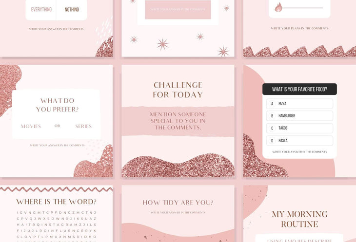 Ladystrategist 30 Games and Challenges Rose Gold Instagram Engagement Booster Post Canva Templates instagram canva templates social media templates etsy free canva templates