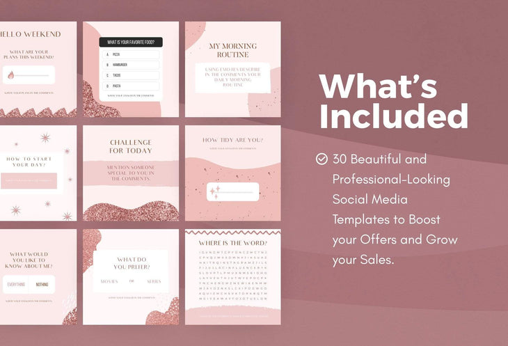 Ladystrategist 30 Games and Challenges Rose Gold Instagram Engagement Booster Post Canva Templates instagram canva templates social media templates etsy free canva templates
