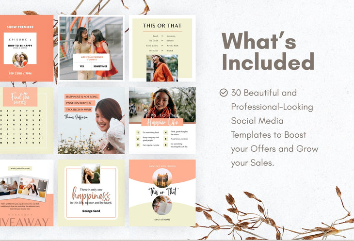 Ladystrategist 30 Happiness Instagram Post Canva Templates instagram canva templates social media templates etsy free canva templates