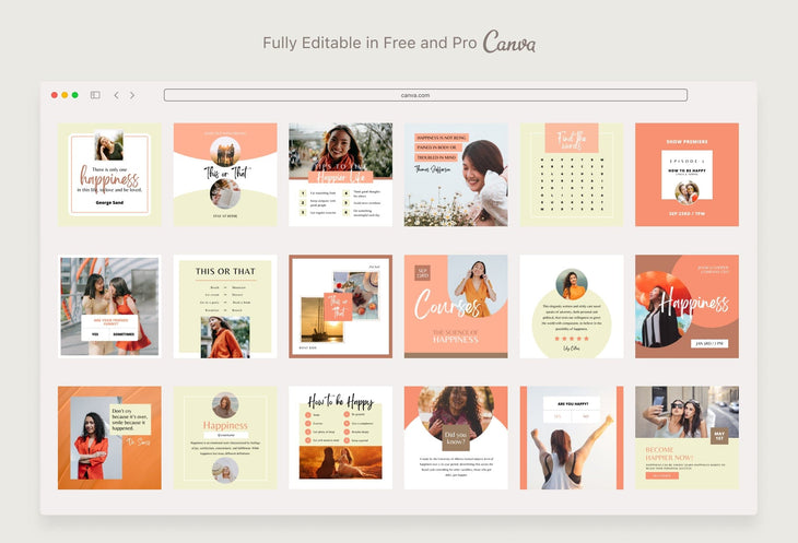 Ladystrategist 30 Happiness Instagram Post Canva Templates instagram canva templates social media templates etsy free canva templates