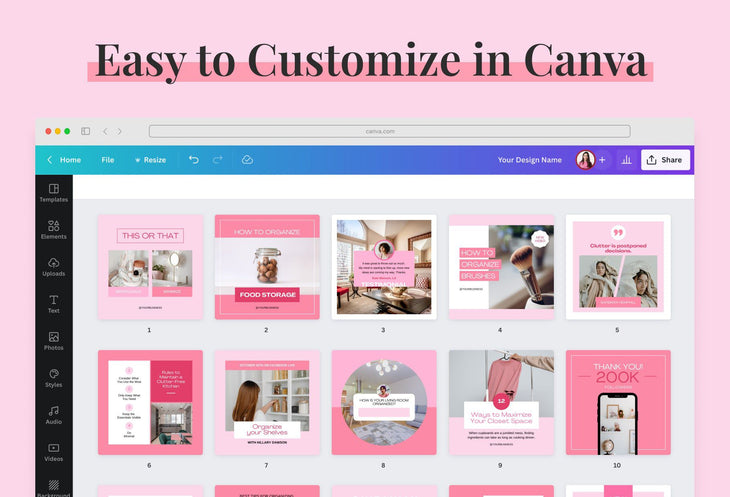 Ladystrategist 30 Home Organization Instagram Post Canva Templates V2 instagram canva templates social media templates etsy free canva templates