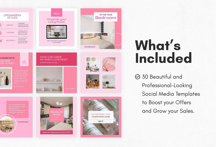 Ladystrategist 30 Home Organization Instagram Post Canva Templates V2 instagram canva templates social media templates etsy free canva templates