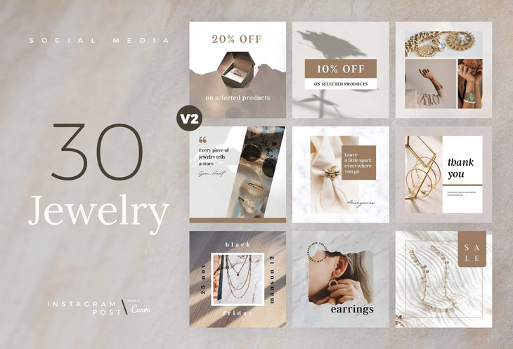 Ladystrategist 30 Jewelry Instagram Post Canva Templates V2 instagram canva templates social media templates etsy free canva templates