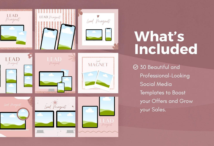 Ladystrategist 30 Lead Magnets Mockups Rose Gold Instagram Engagement Booster Post Canva Templates instagram canva templates social media templates etsy free canva templates