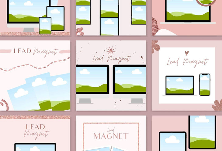 Ladystrategist 30 Lead Magnets Mockups Rose Gold Instagram Engagement Booster Post Canva Templates instagram canva templates social media templates etsy free canva templates