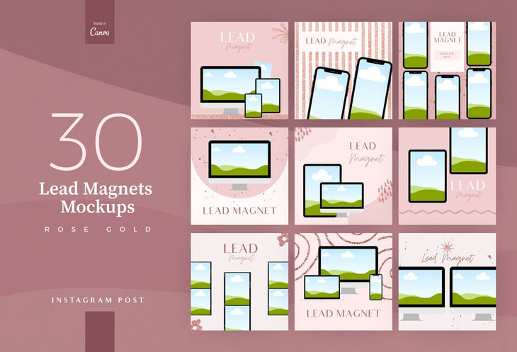 Ladystrategist 30 Lead Magnets Mockups Rose Gold Instagram Engagement Booster Post Canva Templates instagram canva templates social media templates etsy free canva templates