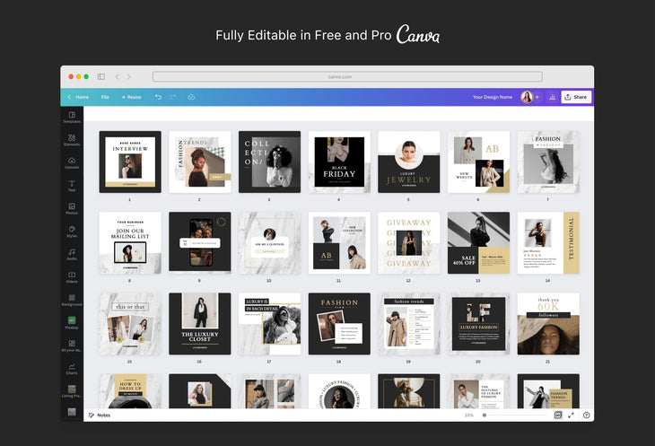 Ladystrategist 30 Luxury Fashion Instagram Post Canva Templates V2 instagram canva templates social media templates etsy free canva templates