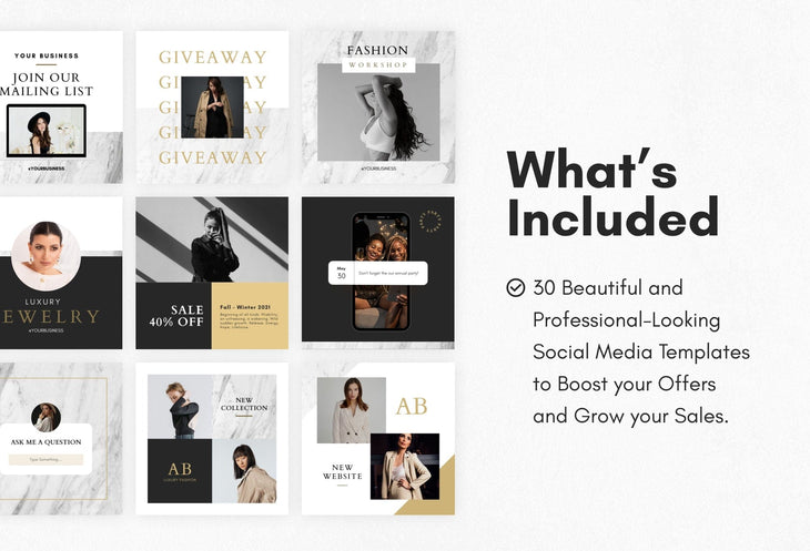 Ladystrategist 30 Luxury Fashion Instagram Post Canva Templates V2 instagram canva templates social media templates etsy free canva templates
