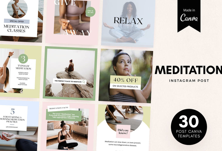 Ladystrategist 30 Meditation Instagram Post Canva Templates instagram canva templates social media templates etsy free canva templates
