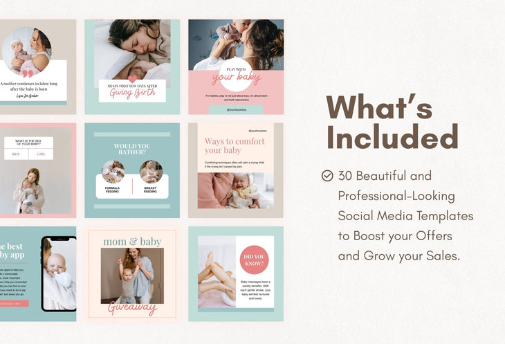 Ladystrategist 30 Mom and Baby Instagram Post Canva Templates instagram canva templates social media templates etsy free canva templates