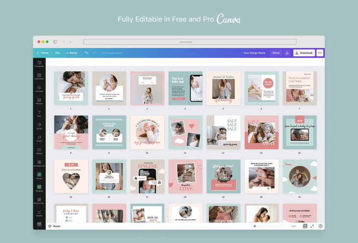 Ladystrategist 30 Mom and Baby Instagram Post Canva Templates instagram canva templates social media templates etsy free canva templates