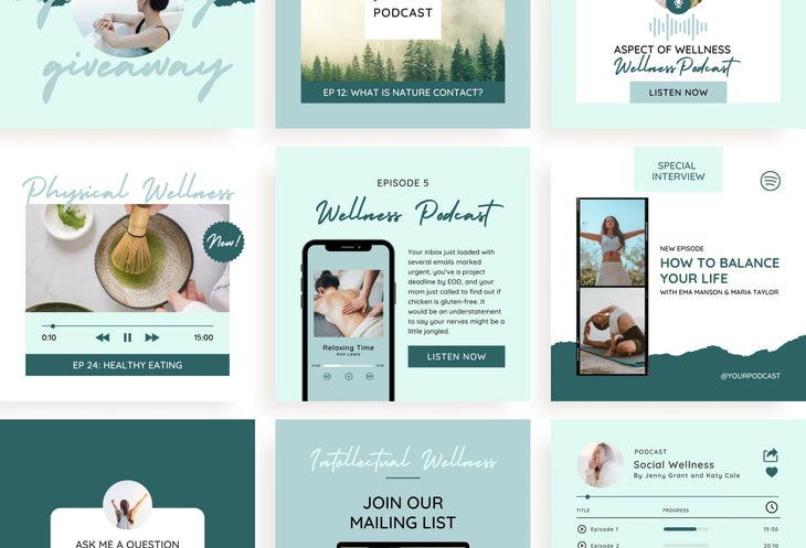 Ladystrategist 30 Podcast Wellness Instagram Post Canva Templates V2 instagram canva templates social media templates etsy free canva templates