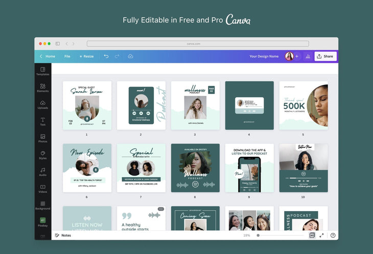 Ladystrategist 30 Podcast Wellness Instagram Post Canva Templates V2 instagram canva templates social media templates etsy free canva templates