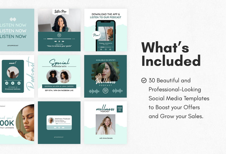 Ladystrategist 30 Podcast Wellness Instagram Post Canva Templates V2 instagram canva templates social media templates etsy free canva templates