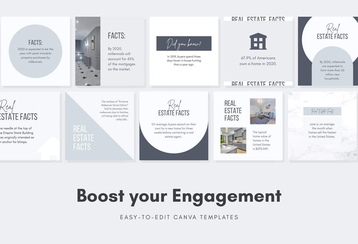 Ladystrategist 30 Real Estate Facts - Instagram Post Canva Templates instagram canva templates social media templates etsy free canva templates