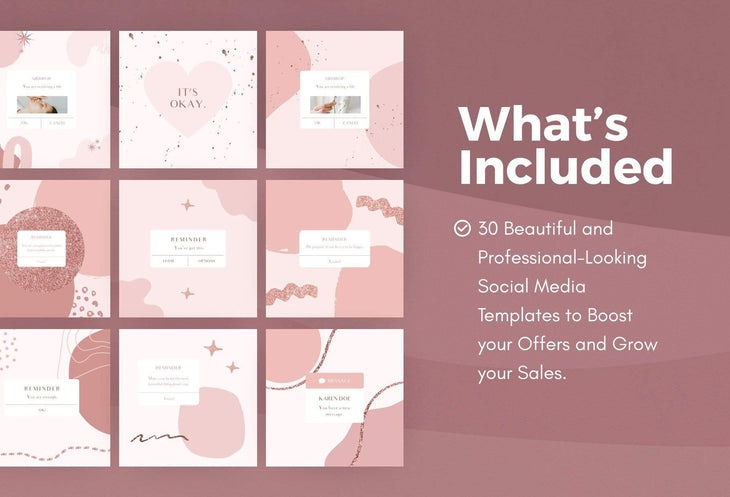 Ladystrategist 30 Reminders and Notifications Rose Gold Instagram Engagement Booster Post Canva Templates instagram canva templates social media templates etsy free canva templates