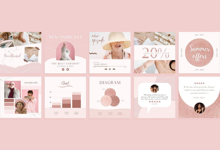 Ladystrategist 30+ Rose Gold Instagram Posts - Canva Templates instagram canva templates social media templates etsy free canva templates