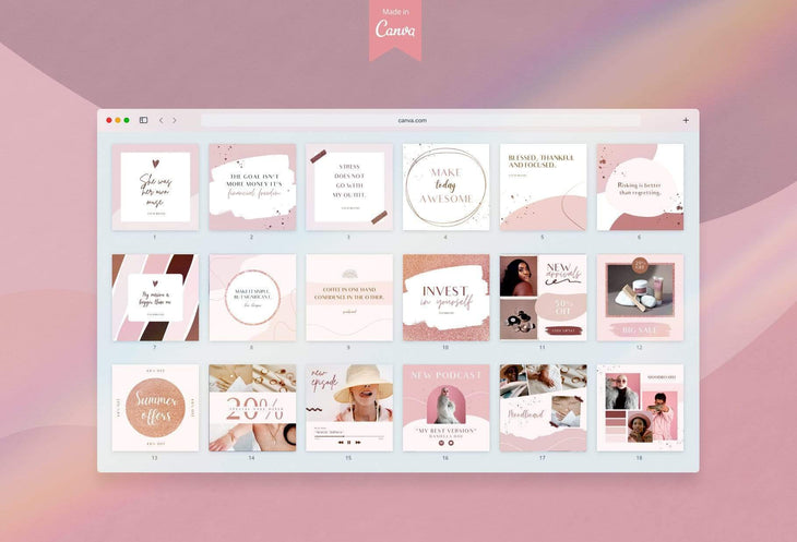 Ladystrategist 30+ Rose Gold Instagram Posts - Canva Templates instagram canva templates social media templates etsy free canva templates