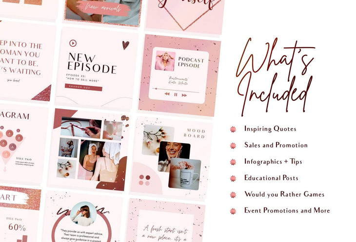 Ladystrategist 30 Rose Gold Instagram Posts - Canva Templates Pack 02 instagram canva templates social media templates etsy free canva templates