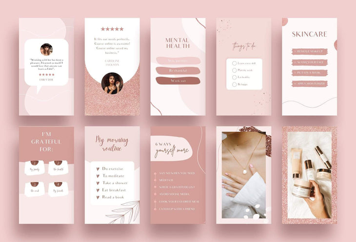 Ladystrategist 30+ Rose Gold Instagram Stories - Canva Templates instagram canva templates social media templates etsy free canva templates