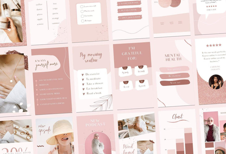 Ladystrategist 30+ Rose Gold Instagram Stories - Canva Templates instagram canva templates social media templates etsy free canva templates