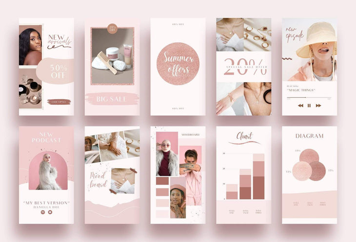 Ladystrategist 30+ Rose Gold Instagram Stories - Canva Templates instagram canva templates social media templates etsy free canva templates