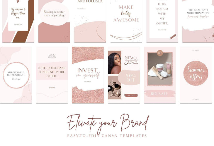 Ladystrategist 30+ Rose Gold Instagram Stories - Canva Templates instagram canva templates social media templates etsy free canva templates