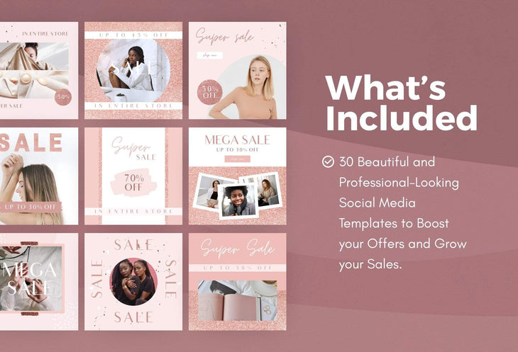 Ladystrategist 30 Sales Events and Promos Rose Gold Instagram Engagement Booster Post Canva Templates instagram canva templates social media templates etsy free canva templates