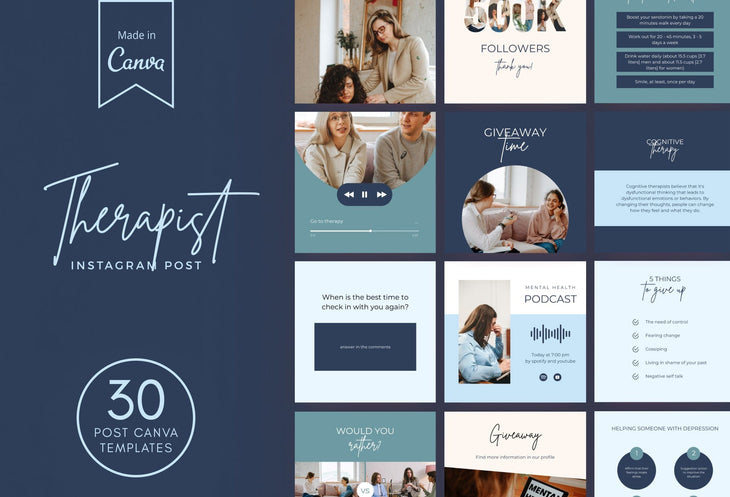 Ladystrategist 30 Therapist Instagram Engagement Post Canva Templates instagram canva templates social media templates etsy free canva templates