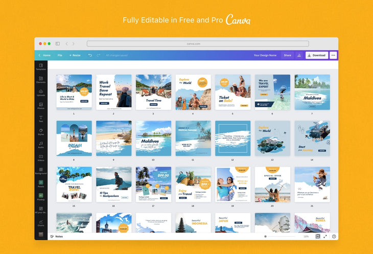 Ladystrategist 30 Travel Instagram Post Canva Templates V2 instagram canva templates social media templates etsy free canva templates