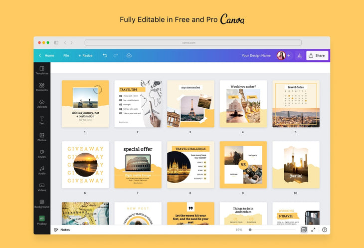 Ladystrategist 30 Travel Instagram Post Canva Templates V3 instagram canva templates social media templates etsy free canva templates