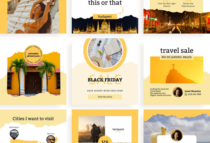 Ladystrategist 30 Travel Instagram Post Canva Templates V3 instagram canva templates social media templates etsy free canva templates