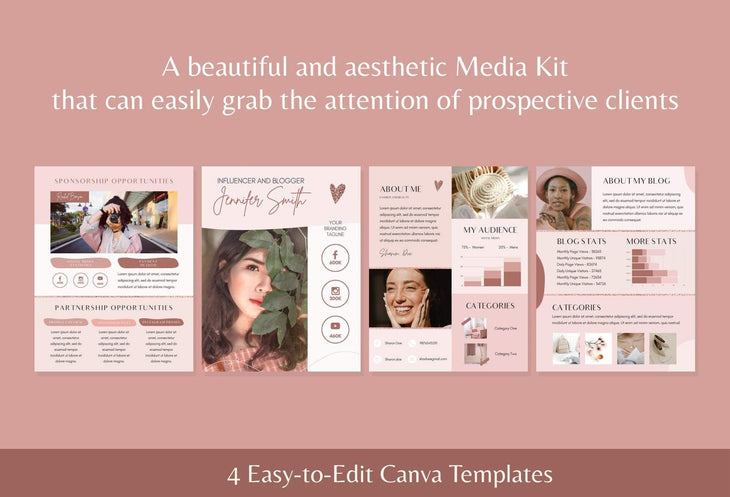 Ladystrategist 4 Page Media Kit Canva Template for Influencers Rose Gold instagram canva templates social media templates etsy free canva templates