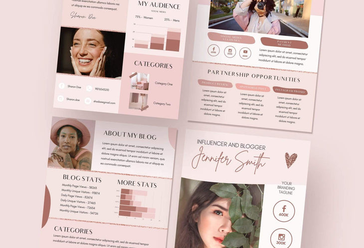 Ladystrategist 4 Page Media Kit Canva Template for Influencers Rose Gold instagram canva templates social media templates etsy free canva templates