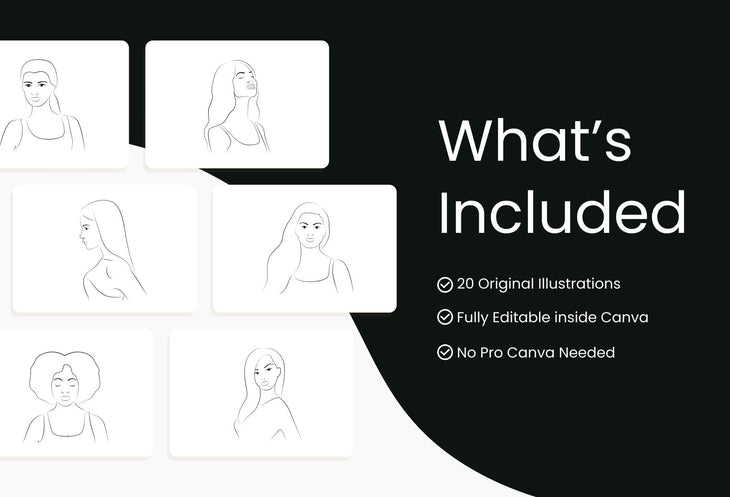 Ladystrategist 50 Outline Female Illustrations - Fully Editable in Canva instagram canva templates social media templates etsy free canva templates
