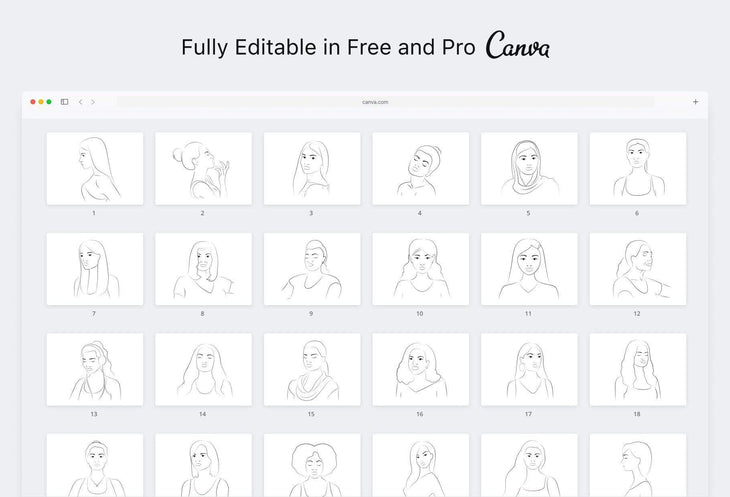 Ladystrategist 50 Outline Female Illustrations - Fully Editable in Canva instagram canva templates social media templates etsy free canva templates