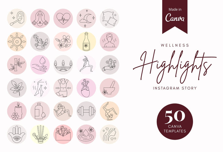 Ladystrategist 50 Wellness Instagram Story Highlight Covers Canva Templates instagram canva templates social media templates etsy free canva templates