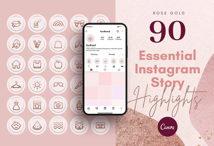 Ladystrategist 90 Essential Instagram Story Highlight Covers - Rose Gold instagram canva templates social media templates etsy free canva templates