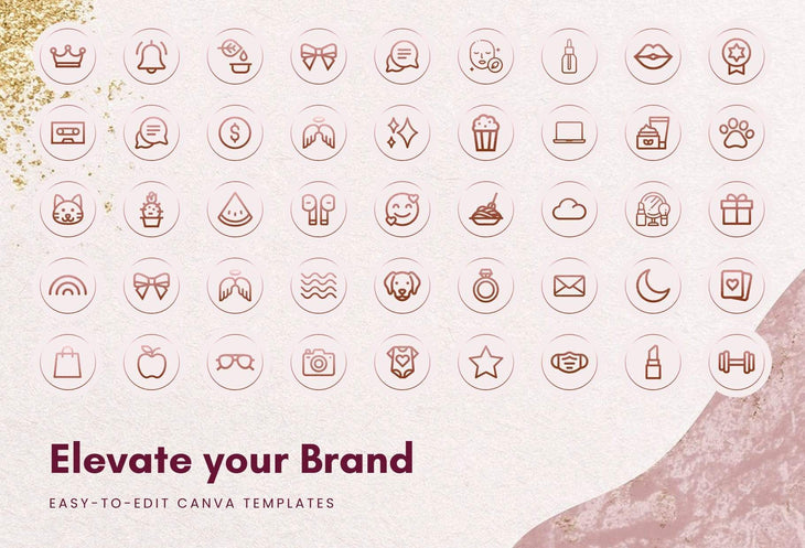 Ladystrategist 90 Essential Instagram Story Highlight Covers - Rose Gold instagram canva templates social media templates etsy free canva templates