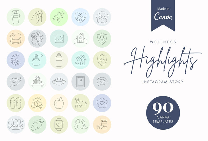 Ladystrategist 90 Wellness Pastel Instagram Story Highlight Covers instagram canva templates social media templates etsy free canva templates